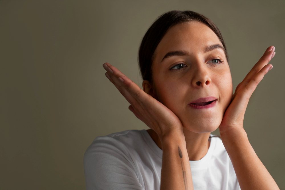 A woman applying vitamin A serum on her face