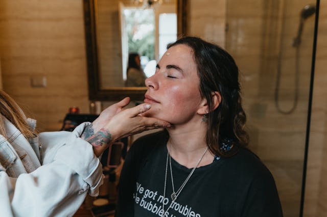 A woman with sensitive skin receiving a skincare treatment