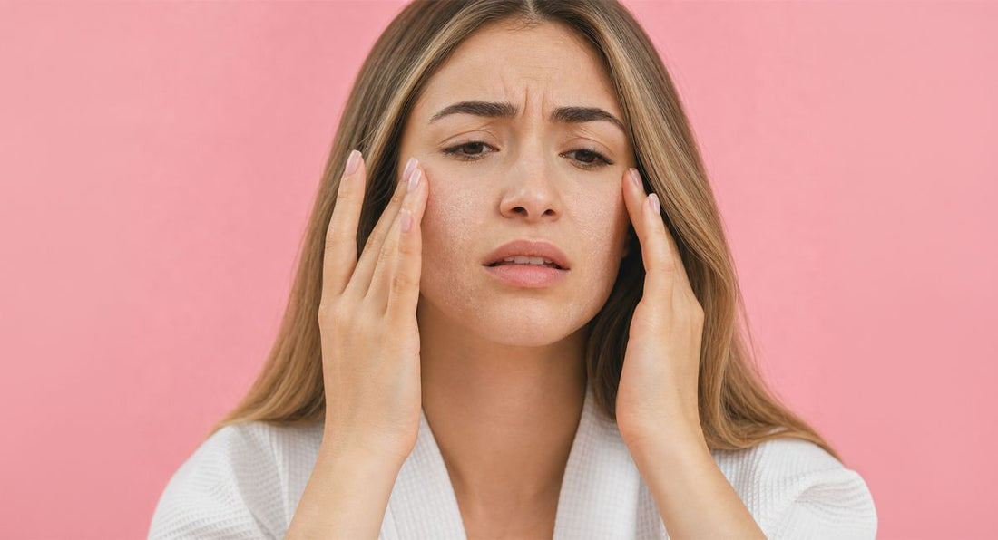 A woman struggling with dry, rough, and patchy skin