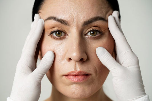 A woman with several signs of ageing on her face