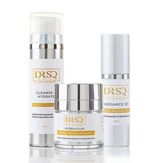 DRSQ Rosacea Starter Kit Comprising Cleanse & Hydrate Cleanser, Radiance 3d, and Hydracalm Moisturiser