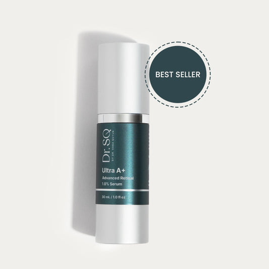 A bottle of DRSQ Ultra A+ serum is shown with a badge of Best Seller