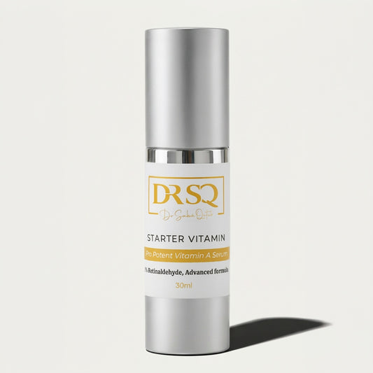 Starter Vitamin A serum bottle with the grey shadow behind