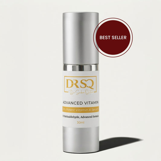 A bottle of DRSQ Advanced Vitamin A serum is shown with a badge of Best Seller