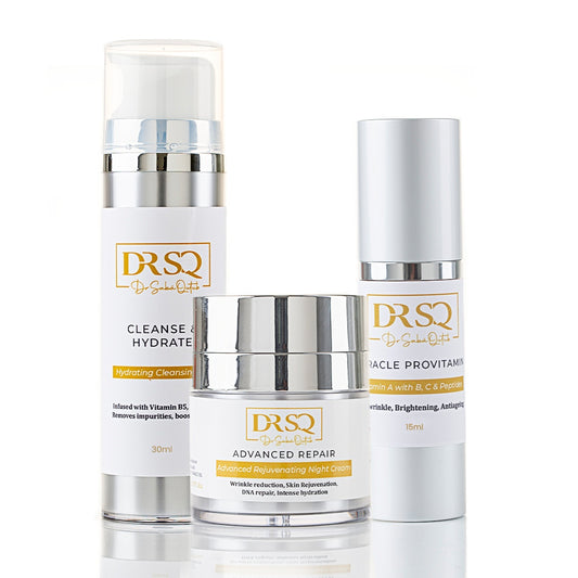 DRSQ Aging Starter Kit Comprising Cleanse & Hydrate Cleanser, Miracle Pro Vitamin Serum, and Advanced Repair