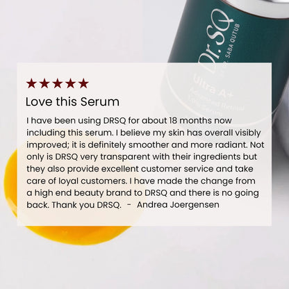 Client's testimonial with the product and texture in the background