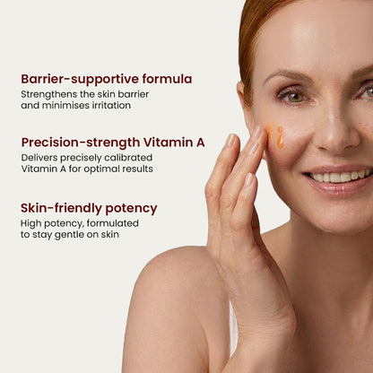 An aged woman applying Miracle Pro Vitamin serum on her face and and proven features of the product 