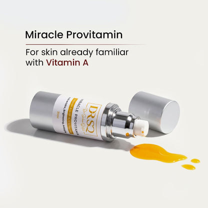 A spilled bottle of Miracle Pro Vitamin serum is shown with texture 