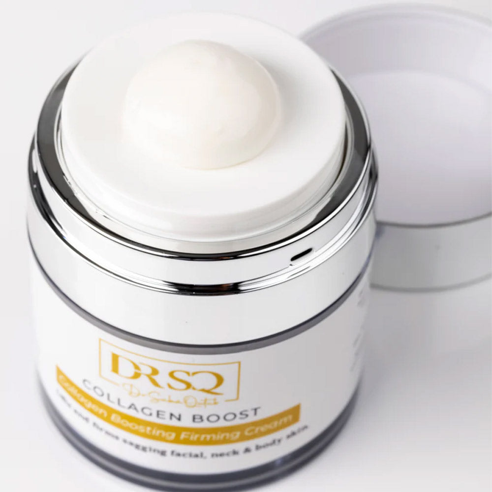 Collagen Boost cream jar kept open with the cap beside it.