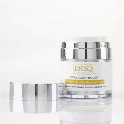 Collagen Boost organic moisturiser open jar with the cap beside it