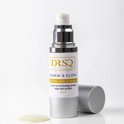 Renew & Glow serum kept open on a plain surface