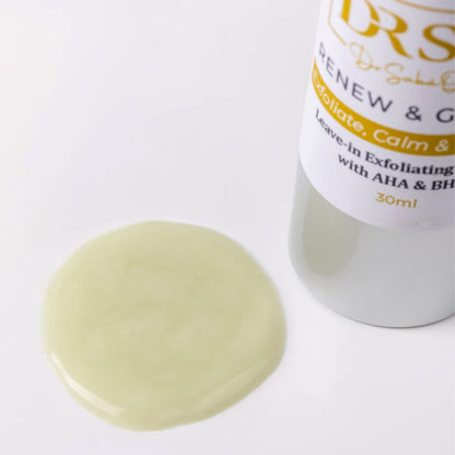 Renew & Glow serum texture shown beside the product